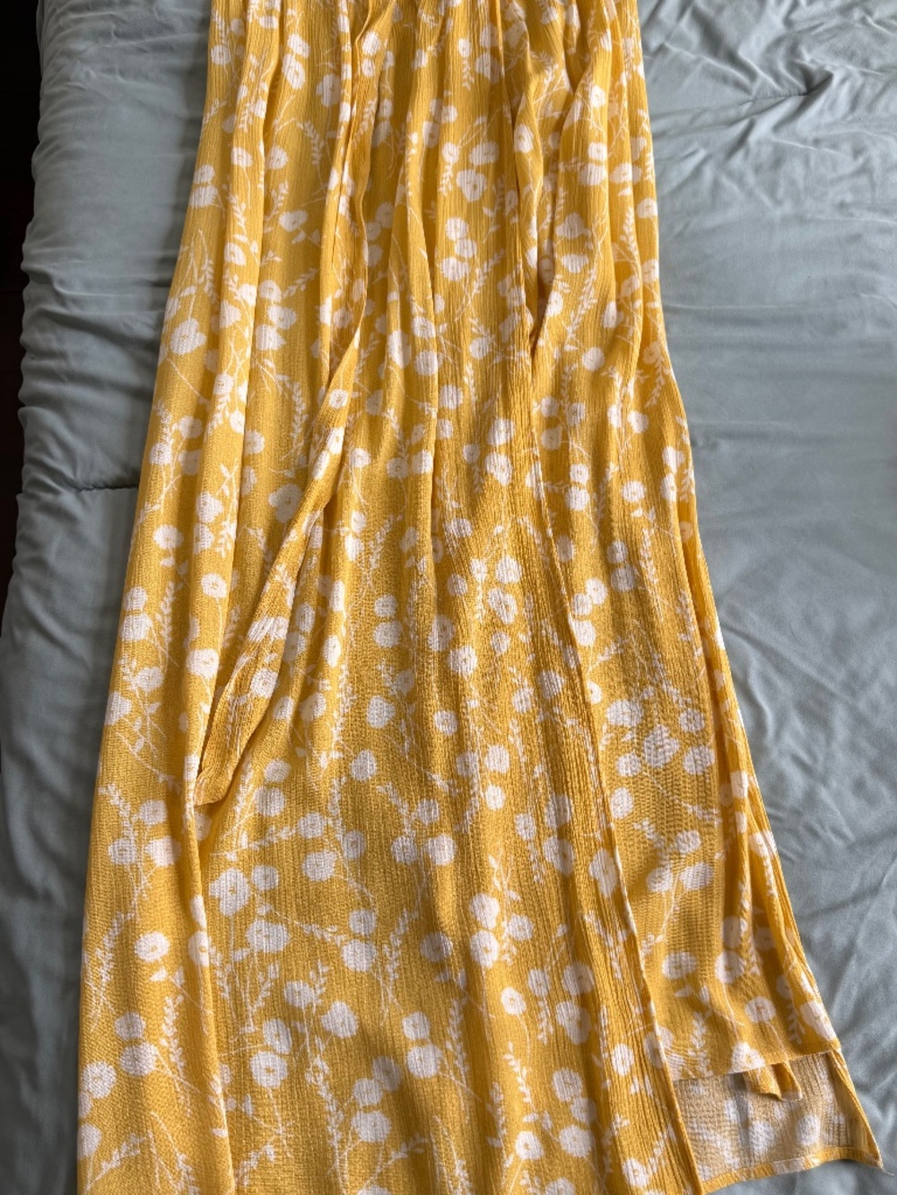 Luni Yellow Floral Rayon Tie Skirt S
